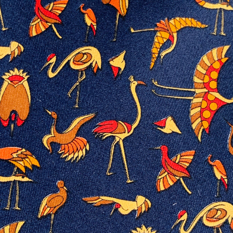 SALVATORE FERRAGAMO Navy Beige Red Birds Silk Tie