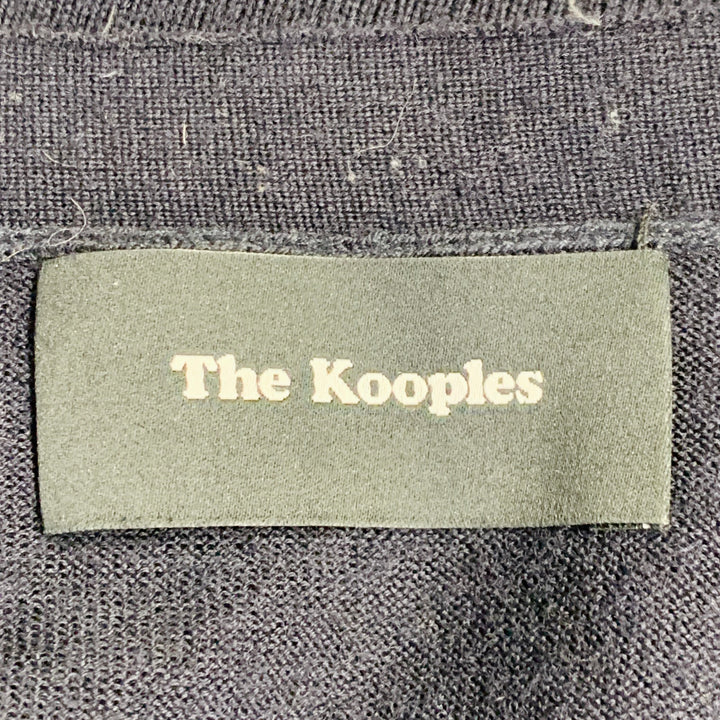 THE KOOPLES Size M Navy Black Merino Wool Skull Buttons V-Neck Cardigan
