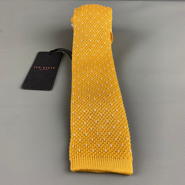 TED BAKER Size Yellow White Knitted Polyester Tie