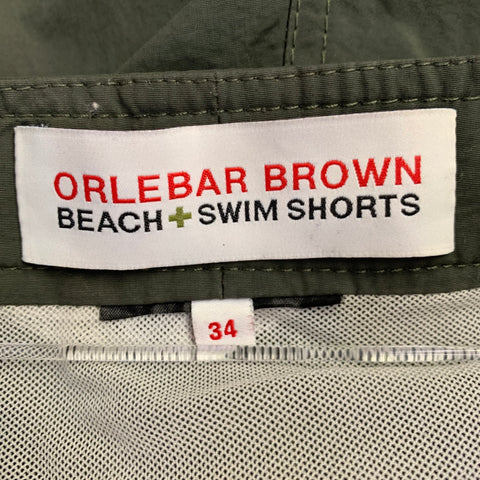 ORLEBAR BROWN Size 34 Green Olive Side Tabs Zip Fly Swim Trunks