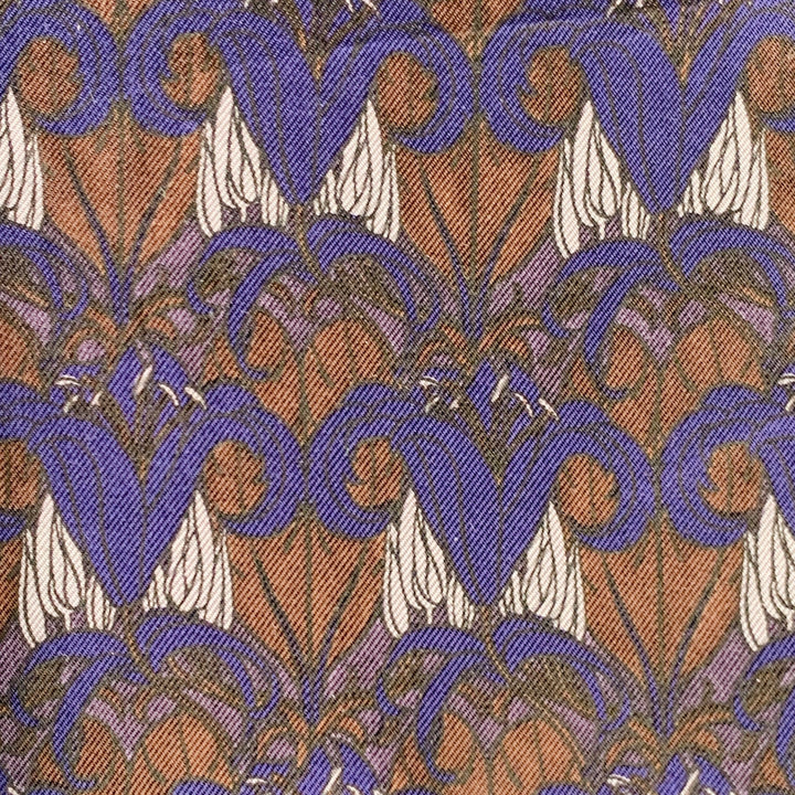 PRADA Navy Brown Abstract Floral Pocket Square
