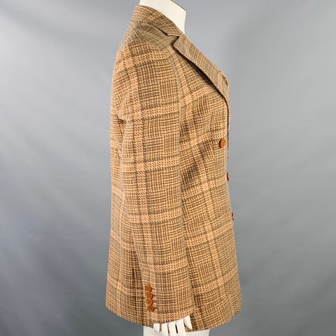 DRIES VAN NOTEN Veste Blazer à Carreaux en Coton et Lin Marron Rouille Taille 42
