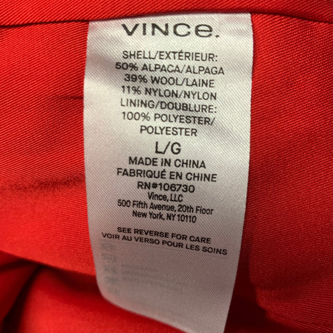 VINCE Size L Red Alpaca Blend Textured Notch Lapel Coat