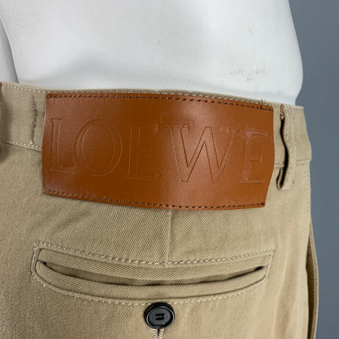 LOEWE Size 34 Khaki Solid Cotton Button Fly Dress Pants