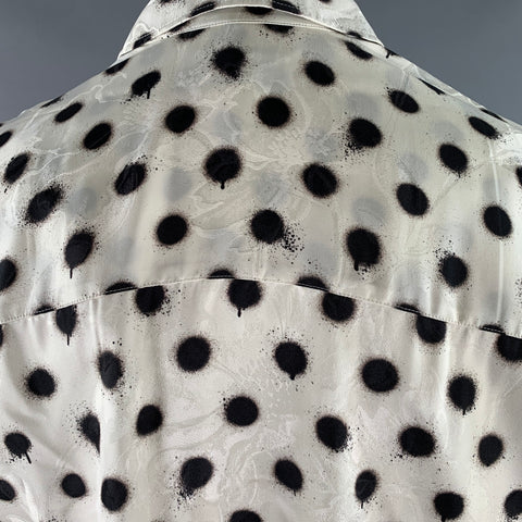BALENCIAGA Size S White Black Polka Dot Viscose Silk Long Sleeve Shirt