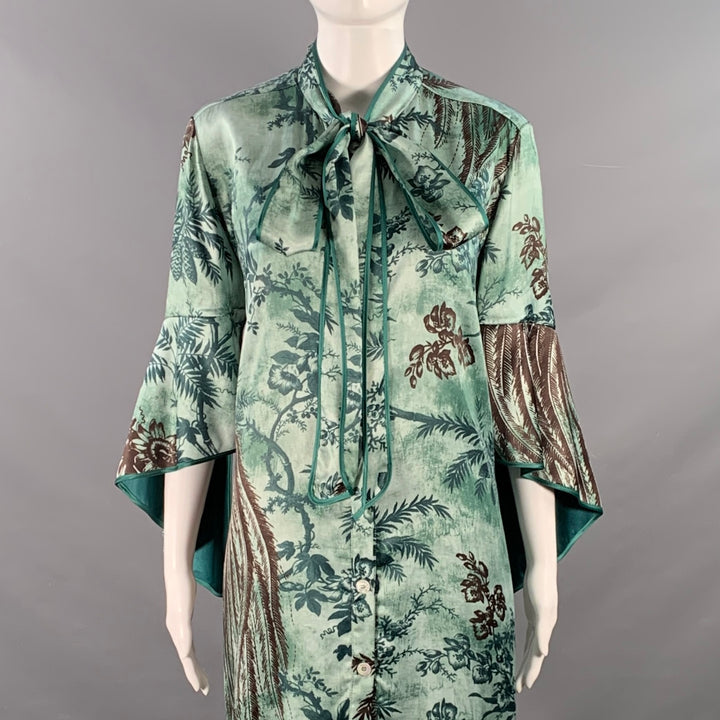 F.R.S. Size M Green Brown Cupro Graphic Pajama Pantsuit