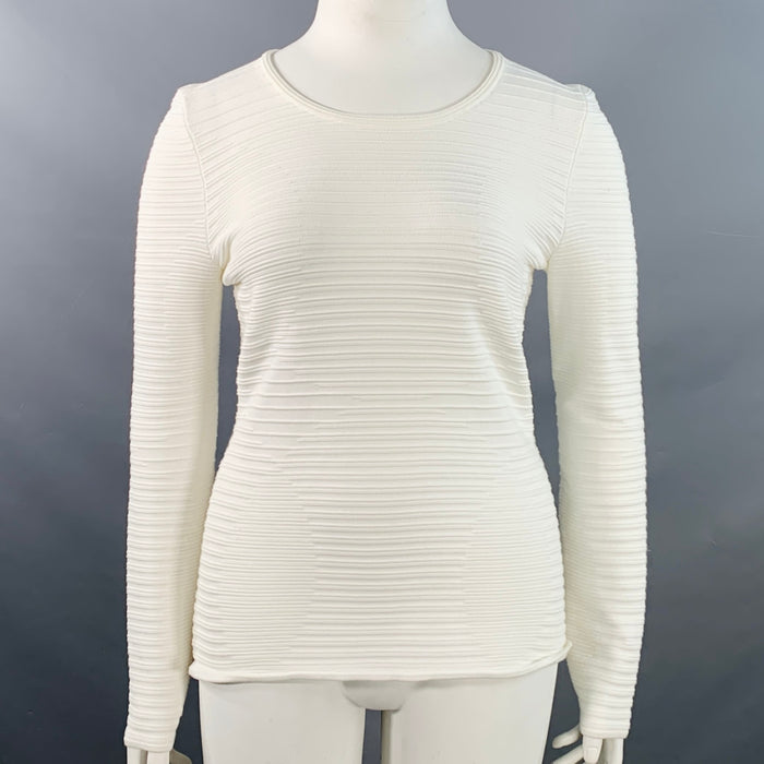 HUGO BOSS Size L White Viscose Blend Ribbed Long Sleeve Casual Top