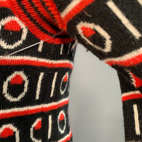PAUL SMITH Size S Black Red White Stripe Wool Cotton Blend Crew Neck Sweater