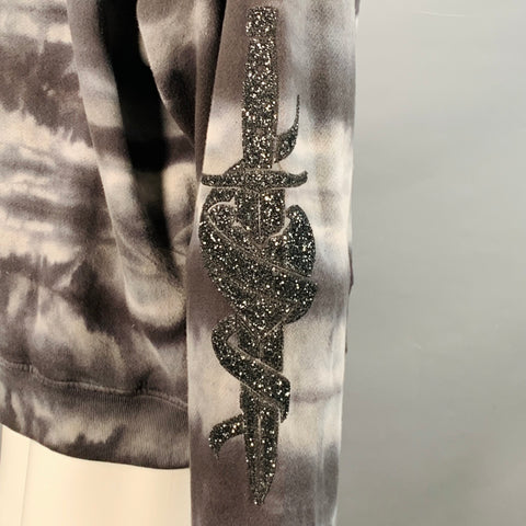 AMIRI Size S Grey Black Tie Dye Glitter Applique Cotton Crew Neck Sweatshirt