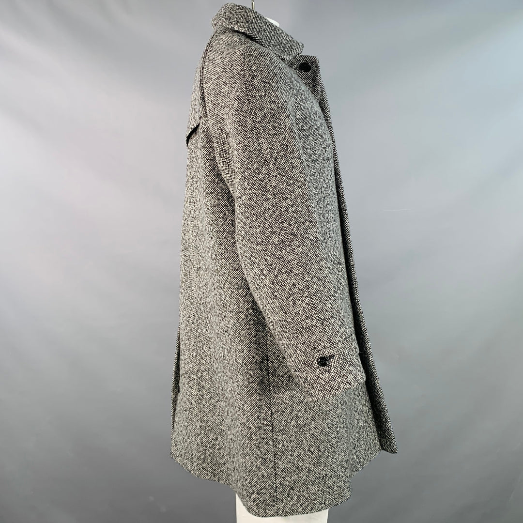 CARVEN Size 42 Grey Black Tweed Wool Blend Single Breasted Flap Pockets Coat