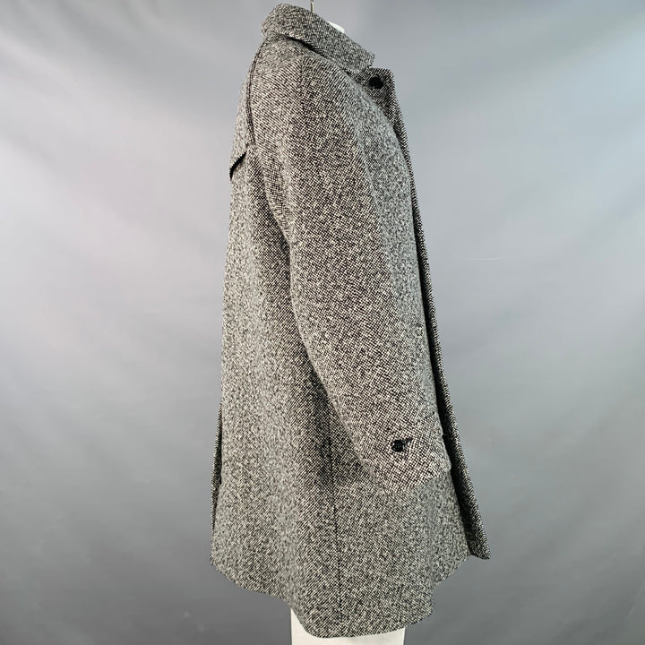 CARVEN Size 42 Grey Black Tweed Wool Blend Single Breasted Flap Pockets Coat