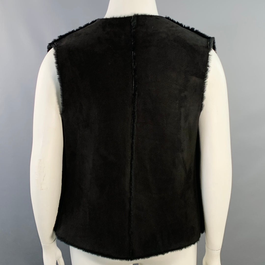 STRENESSE Size L Black Suede Open Front Vest