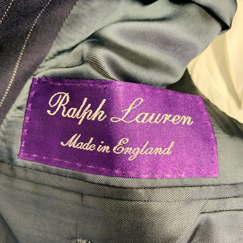 RALPH LAUREN Size 38 Regular Navy White Stripe Wool Notch Lapel Suit