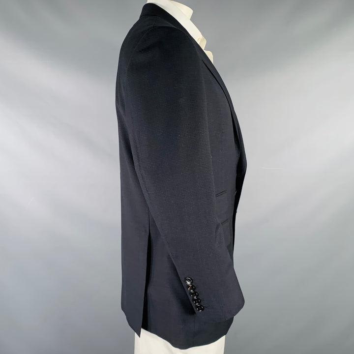 TOM FORD Size 44 Black Navy Checkered Wool Blend Sport Coat