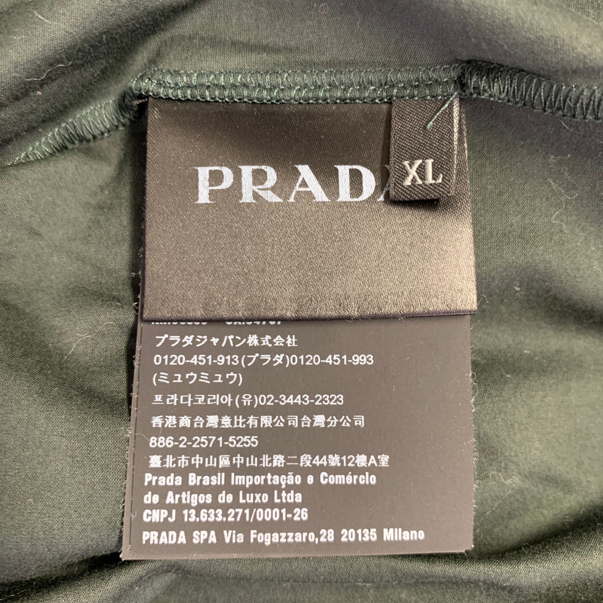 PRADA Size XL Forest Green Cotton Blend Crew Neck T-shirt