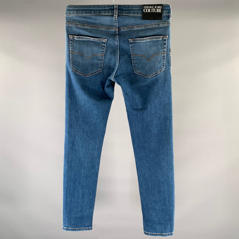 VERSACE Size 28 Medium Wash Bandana Cotton Blend Skinny Jeans