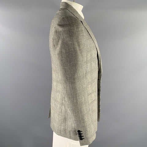CELINE Size 44 Grey Black Glen Check Wool Linen Notch Lapel Sport Coat