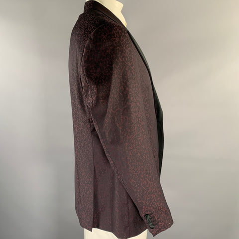EMPORIO ARMANI Size 46 Black Burgundy Leopard  Print Wool Sport Coat