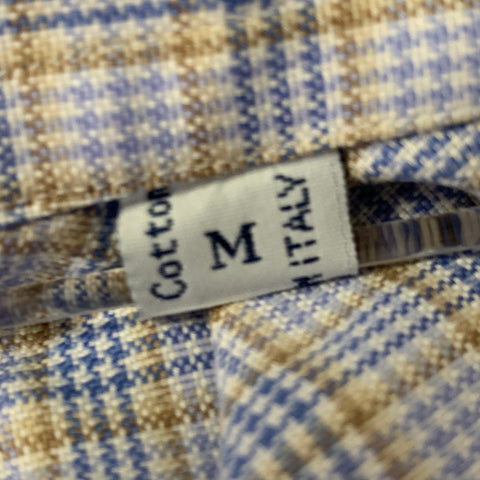 BRIONI Size M Blue Tan Plaid Cotton Long Sleeve Shirt