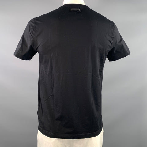 PRADA Size L Black Patch Cotton Crew-Neck T-shirt