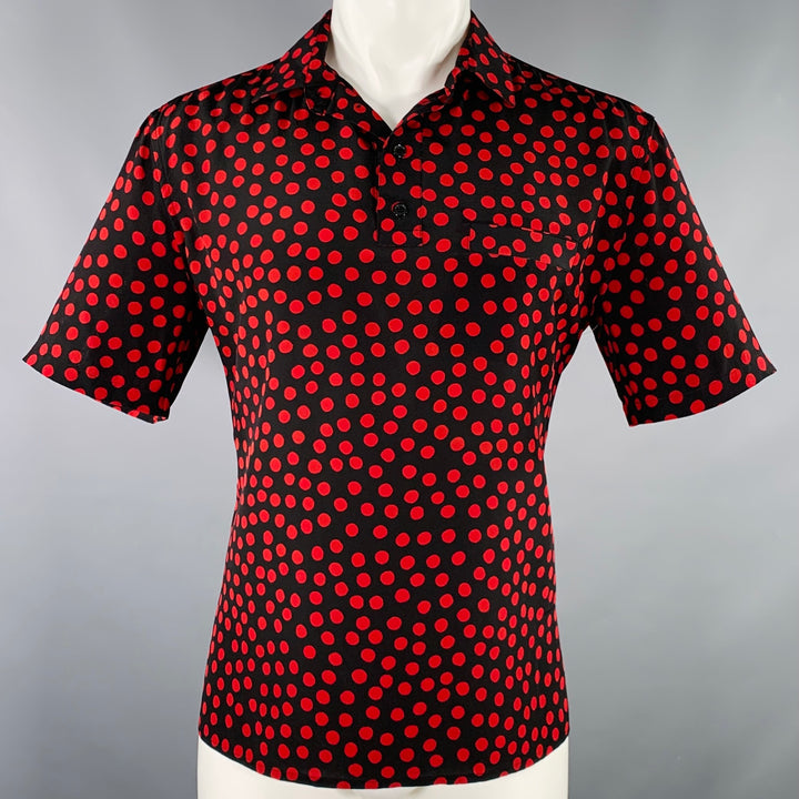SAINT LAURENT Size M Black Red Dots One Pocket Short Sleeve Shirt