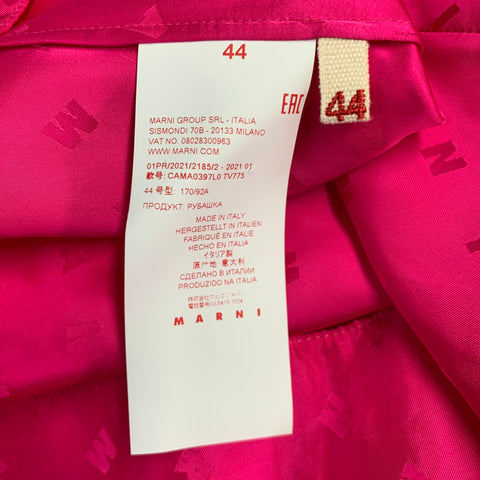 MARNI Size M Pink Fuchsia Monogram Viscose Nehru Collar Long Sleeve Shirt