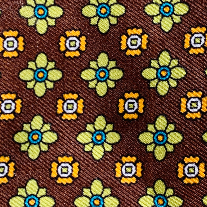 CARROT & GIBBS Brown Green Orange Floral Silk Bow Tie