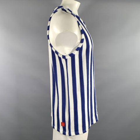 CLOT APPAREL Size L White Blue Stripe Cotton See Through Tank Top