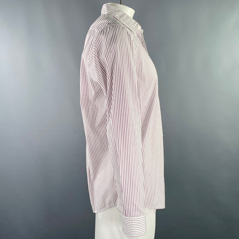 HUGO BOSS Size XL White Purple Stripe Cotton Long Sleeve Shirt