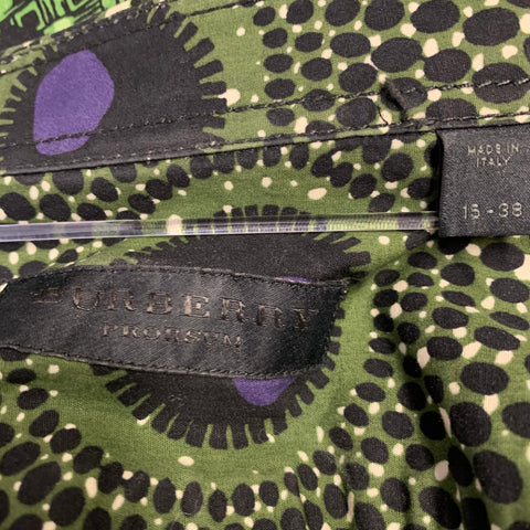 BURBERRY PRORSUM Size S Green Black Geometric Graphic Cotton Long Sleeve Shirt