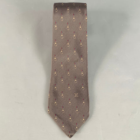 CELINE Charcoal Grey Gold Equestrian Silk Twill Tie