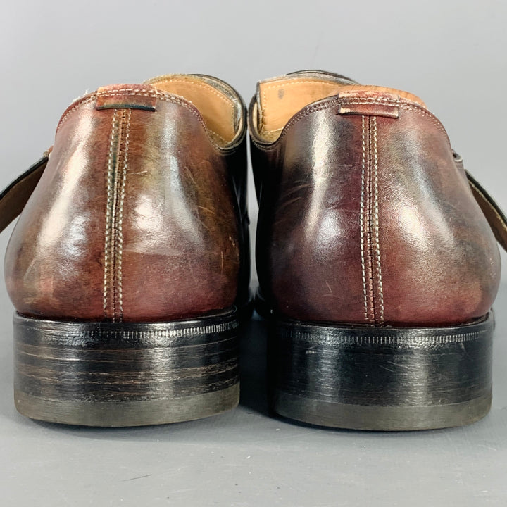 CALZOLERIA HARRIS Size 12 Brown Antique Leather Monk Strap Loafers