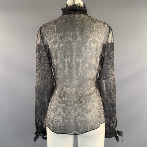 ELIE TAHARI Size S Black Grey Silk Paisley Sheer Blouse