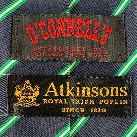 O'CONNELL'S Navy Green Diagonal Stripe Silk Wool Tie