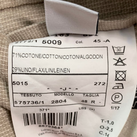 COUTURE Chest Size 38 Beige Textured Cotton Linen Single Breasted Sport Coat