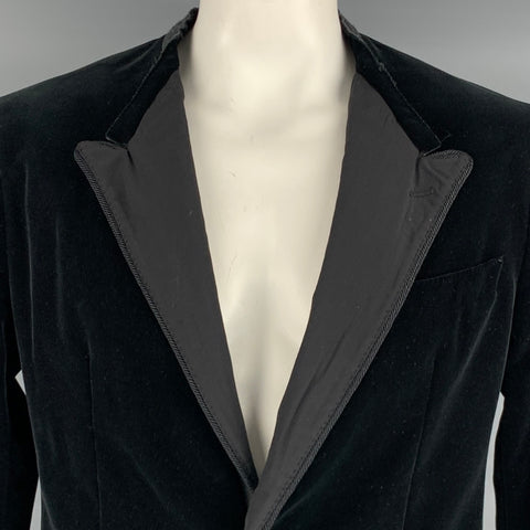 DOLCE & GABBANA Size 42 Black Velvet Cotton Silk Peak Lapel Sport Coat