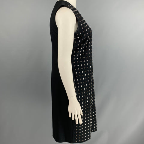 BURBERRY LONDON Robe sans manches en crêpe noir et argent cloutée Taille 10
