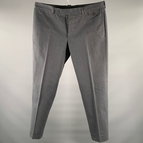 MICHAEL BASTIAN Size 38 Grey White Pinstripe Cotton Button Fly Dress Pants