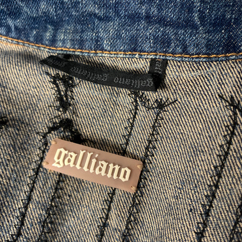 GALLIANO Size 38 Blue White Paint Splatter Cotton Denim Jacket