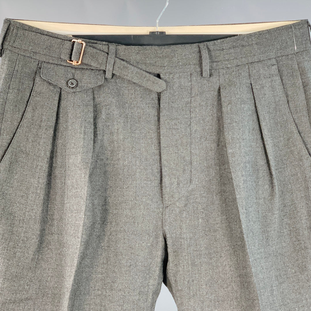 WOOSTER + LARDINI Size 34 Charcoal Grey Wool Pleated Tapered Dress Pants