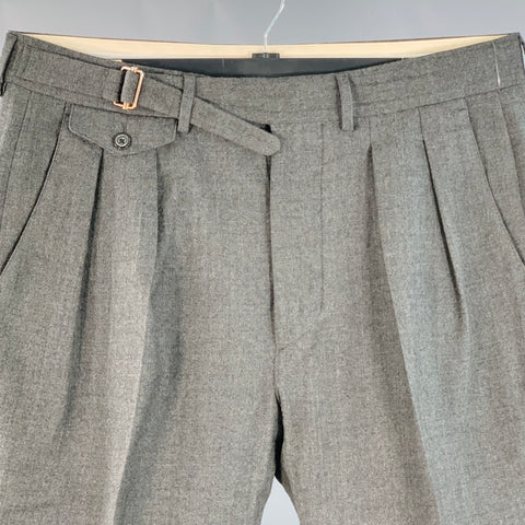 WOOSTER + LARDINI Size 34 Charcoal Grey Wool Pleated Tapered Dress Pants