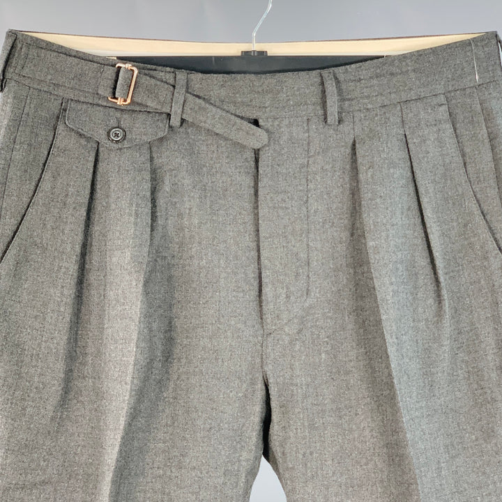 WOOSTER + LARDINI Size 34 Charcoal Grey Wool Pleated Tapered Dress Pants