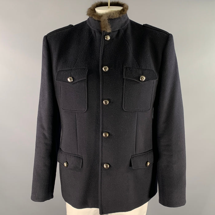 MARC JACOBS Size XXL Navy Cashmere Military Coat