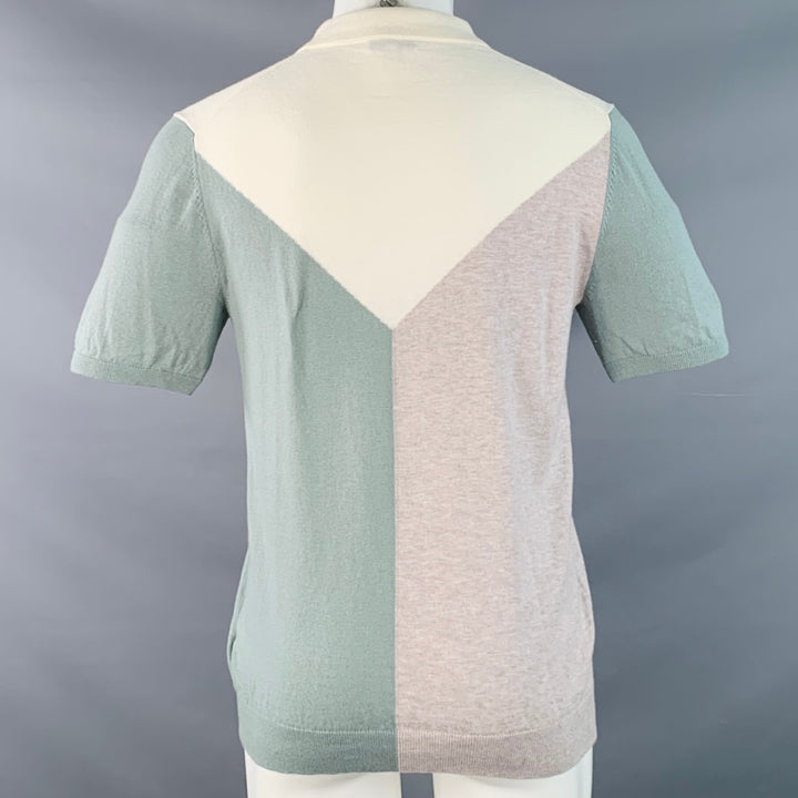 REISS Size M Butler Cream Beige Sage Green Color Block Wool Cotton Jersey Zip Up Polo