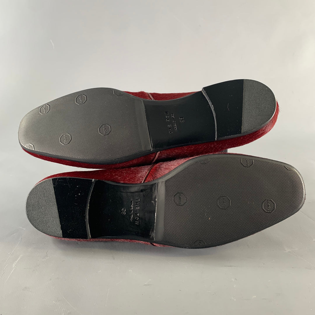 THE ROW Size 8 Burgundy Pony Hair Loafer Flats