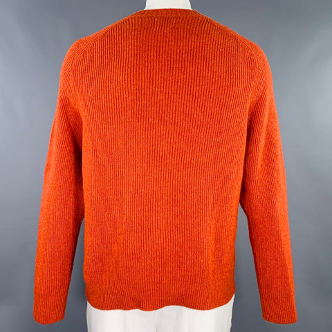 DEVEAUX NEW YORK Size XL Orange Ribbed Knit Cashmere Crew Neck Sweater