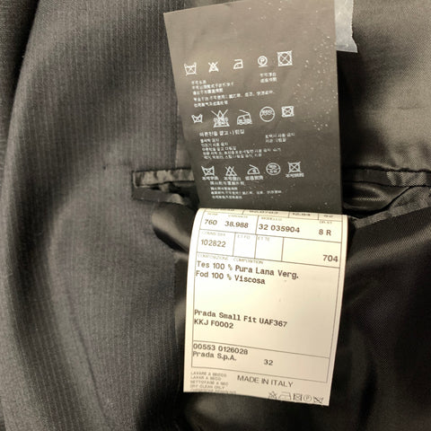 PRADA Chest Size 42 Black UAF367 Pinstripe Wool Notch Lapel 34 32 Suit