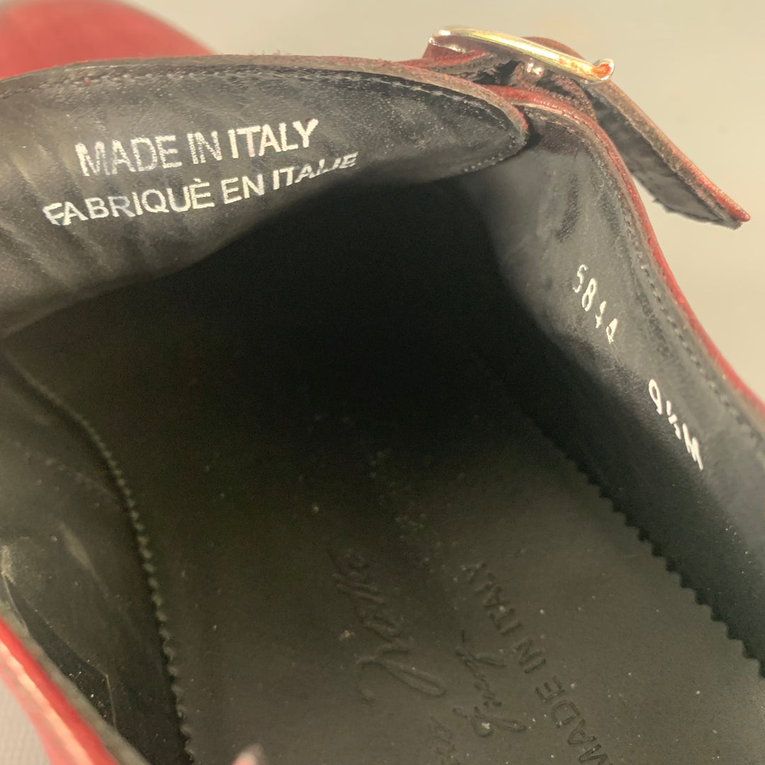 MASSIMO MATTEO Size 9.5 Burgundy Crackled Leather Monk Strap Loafers