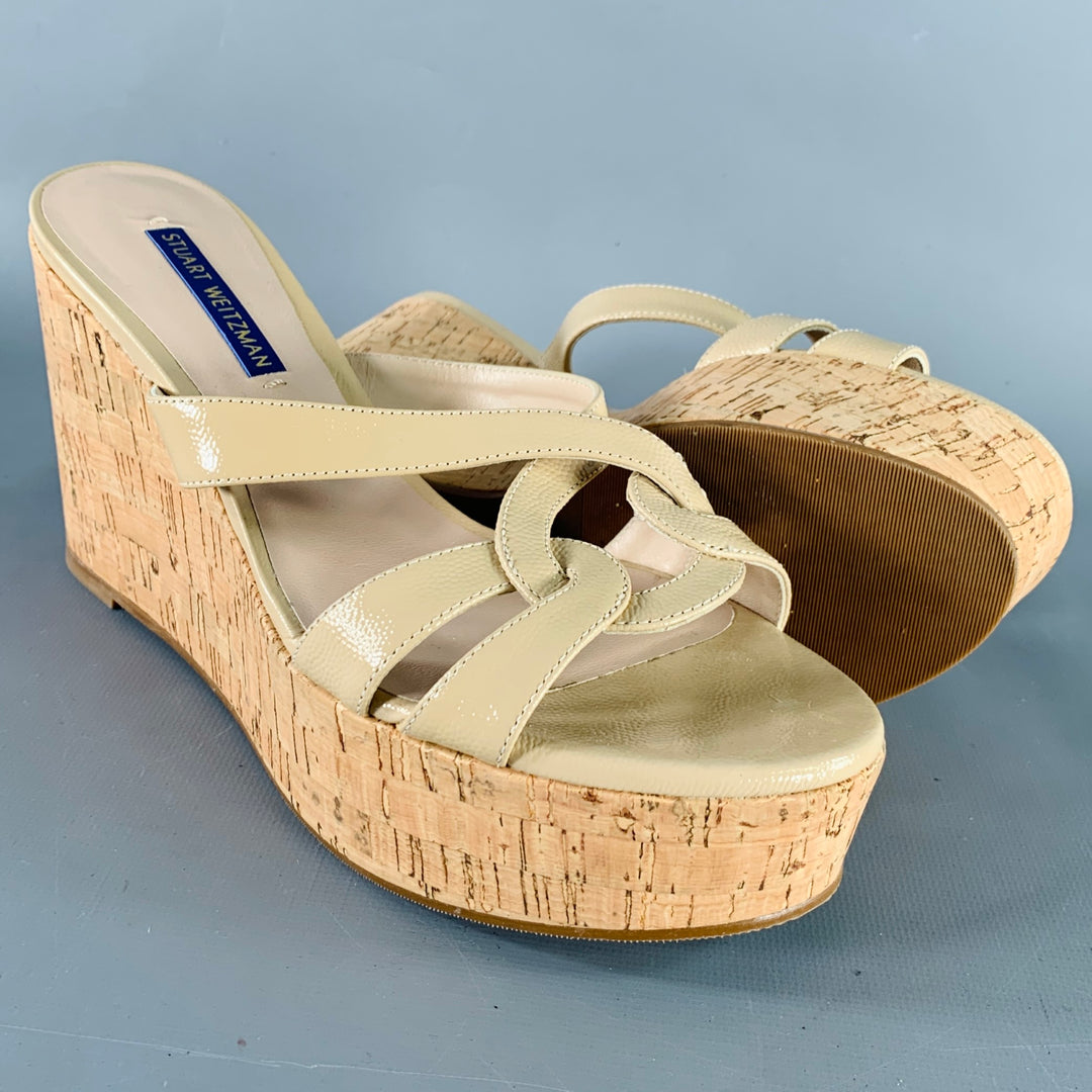 STUART WEITZMAN Size 7 Beige Textured Cork Platform Wedge Sandals