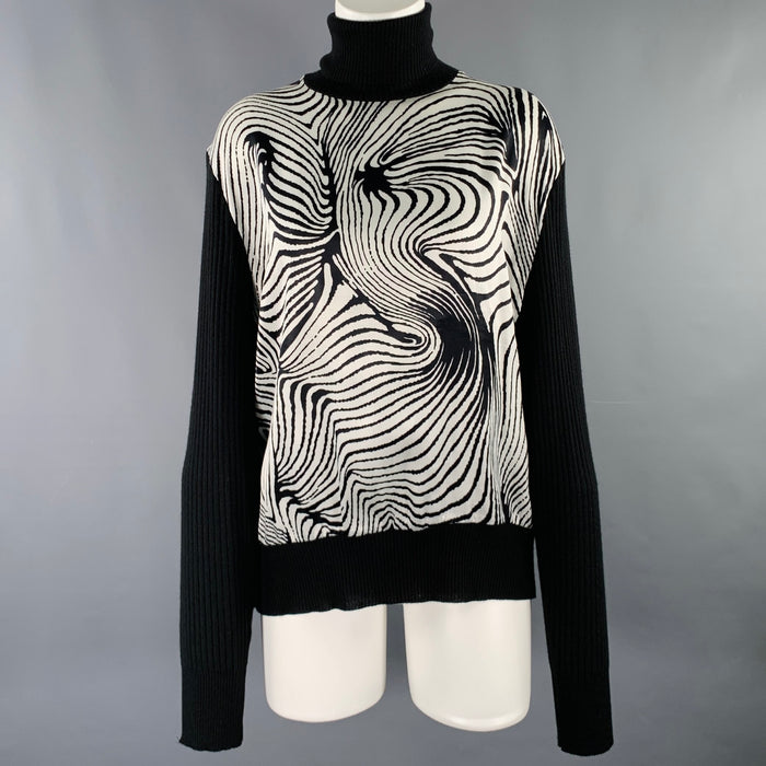 VERSACE JEANS Size M Black White Swirls Virgin Wool Blend Pullover